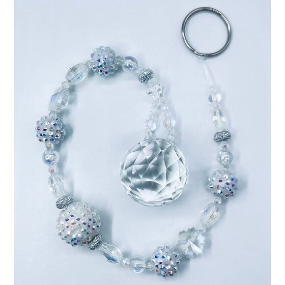 Beaded Suncatcher White & Clear Crystal Prism Hanging Patio Decor Yard Art - Picture 7 of 10